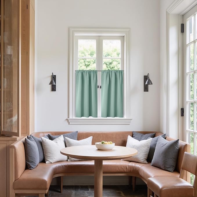 BGment Sage Green Kitchen Curtains 36 Inch Length for Window Over Sink - Small Half Drapes with Rod Pocket Privacy Protection for Cafe Bathroom Window, 34 x 36 Inch, 2 Panels