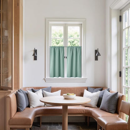 BGment Sage Green Kitchen Curtains 36 Inch Length for Window Over Sink - Small Half Drapes with Rod Pocket Privacy Protection for Cafe Bathroom Window, 34 x 36 Inch, 2 Panels