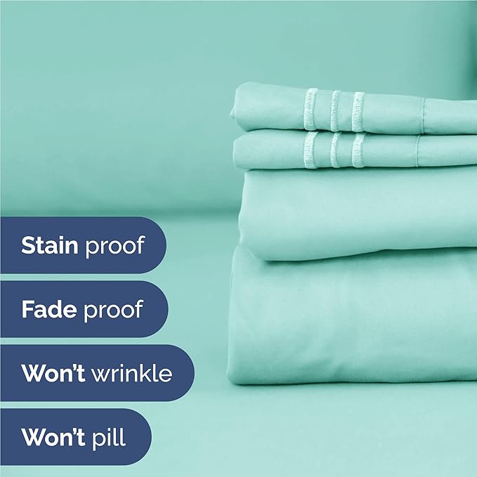 Full Size 4 Piece Sheet Set - Comfy Breathable & Cooling Bed Sheets Set - Hotel Luxury Bedding for Women, Men, Kids, Teens, Boys & Girls - Deep Pockets, Ultra-Soft, Wrinkle Free - Oeko-Tex - Spa Blue