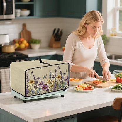 Convection Toaster Oven Cover with Side Pockets, Dust-Proof Smart Microwave Oven Protector for Countertop Decorations, M, Floral Butterfly Dragonfly