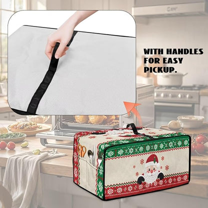 Christmas Countertop Convection Oven Cover Decorative Air Fryer Toaster Oven Dust Cover for Winter Holiday Home Kitchen Indoor Decor, M, Santa Claus Snowflake Red Green Beige
