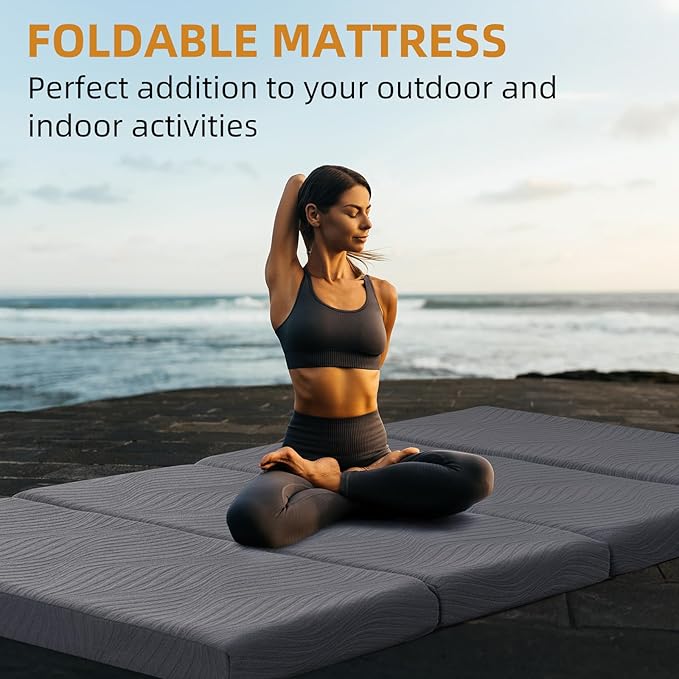 Foldable Memory Foam Mattress - 3 Inch Single Waterproof Collapsible Mattress with Washable Cover, Portable Guest Bed Pad, Sleeping Mat for Travel RV Camping Yoga, Non-Slip Bottom,75"x30"x3"