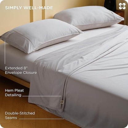 Bedsure Cooling Sheets, Rayon Derived from Bamboo & Cotton Blend, GentleSoft, Breathable, Queen Sheet Set, Deep Pocket Up to 18 Inches, Hotel Luxury Bedding for Hot Sleepers, Grey