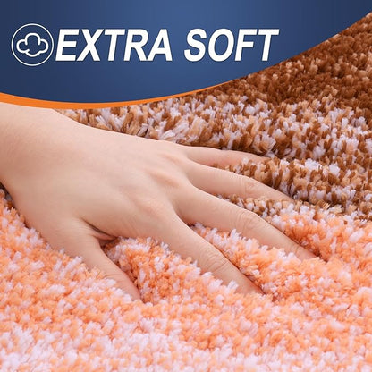OLANLY Luxury Toilet Rugs U-Shaped 24x20, Extra Soft and Absorbent Microfiber Bathroom Rugs, Non-Slip Plush Shaggy Bath Mat, Machine Wash Dry, Contour Bathroom Mats for Toilet Base, Orange