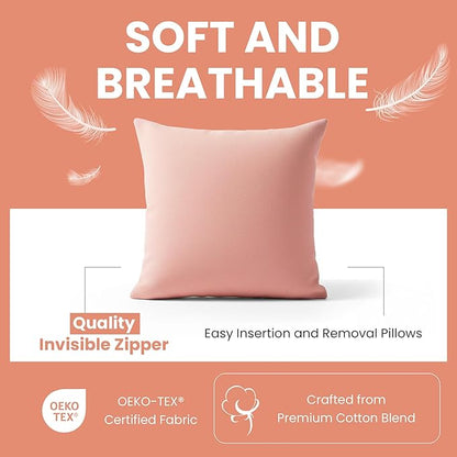 Haven & Glow Decorative Throw Pillow Cover – Square Cushion Case with Zipper | Modern Sofa, Couch & Bed Accent Pillow Covers for Living Room, Bedroom & Home Decor | 18 x 18 Inch – Deep Pink – 2 Pack