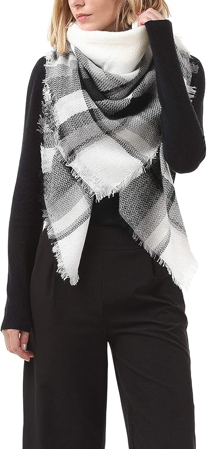 American Trends Women's Cozy Warm Winter Fall Blanket Scarf Stylish Soft Chunky Checked Giant Scarves Shawls