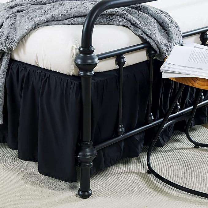 Bed Skirt Ruffled Bed Skirt with Split Corners, 18 Inch Drop Dust Ruffle Bed Skirts with Platform, Black, Full Size