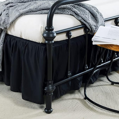 Bed Skirts King Size 14 Inch Ruffled Bed Skirt with Split Corners, 14 Inch Drop Dust Ruffle Bed Skirt with Platform, Black