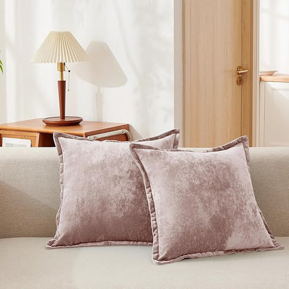 Luxurious Velvet Euro Shams Decorative Throw Pillow Covers 26x26 Set of 2 Solid Square Euro Pillow Shams for Sofa Couch Bedroom, Pink