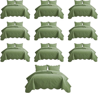 IR Imperial Rooms 10 Pack Twin Quilt Bedding Set (68" x 86") - Bulk Wholesale for Hotels, Guest Bedroom & Airbnbs - Lightweight Microfiber Reversible Floral Embossed Quilts Bedspreads (Olive Green)
