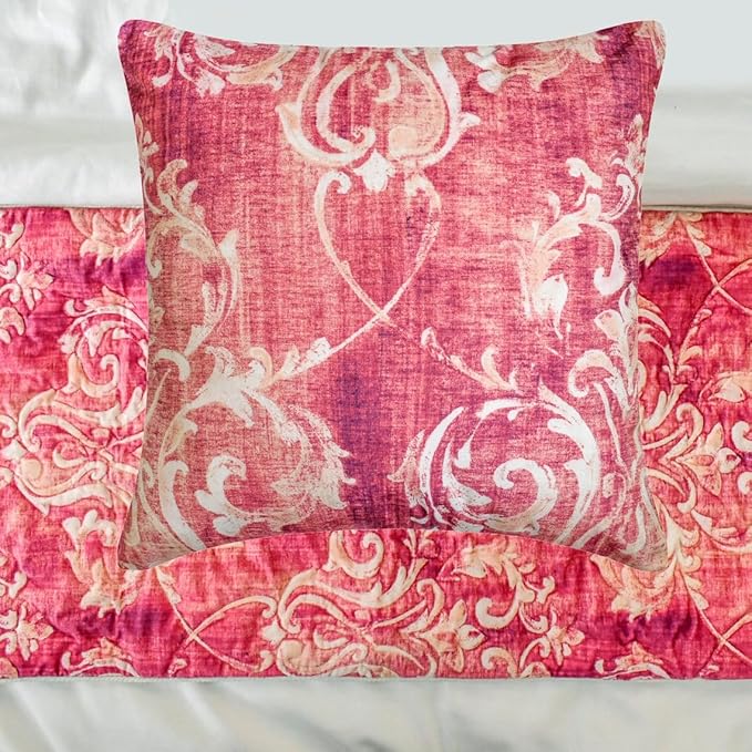 The HomeCentric King/Queen/Twin Pink Luxury Full 68"x18" Bed Runner Without Pillow Cover, Damask, Quilted Bed Scarf on Velvet Fabric - Pink Dalliance