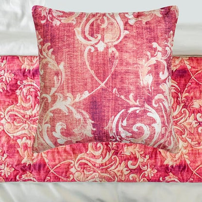 The HomeCentric King/Queen/Twin Pink Luxury CA King 86"x18" Bed Runner with Two Pillow Cover, Damask, Quilted Bed Scarf on Velvet Fabric - Pink Dalliance