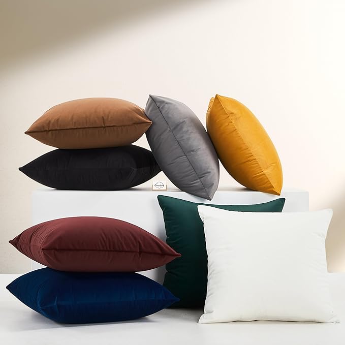 Solid Color Velvet Throw Pillow with Insert Included (Dark Red, 20"x20"), Decorative Pillow for Sofa, Couch, Bed, Chair Cushion