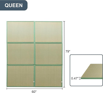 MAXYOYO Japanese Tatami Mat 100% Rush Grass Portable Folding Mat Futon Mattress Firm Traditional Floor Bed 79"x60"x0.47"