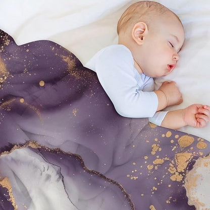 Modern Marble Blanket, Abstract Luxury Baroque Golden Purple White Stone Veins Pattern Soft Warm Cozy Plush Flannel Covers for Livingroom Bedroom Couch Chair Camping Travel Home Decor Tapestry 40x50in