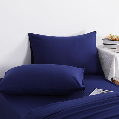 NTBAY Twin Comforter Set with Sheets, 5 Pieces Soft and Breathable Bedding Set, Bed in a Bag, Down Alternative Comforter Set Solid Color All Season, Kids Bedding Set, Navy Blue