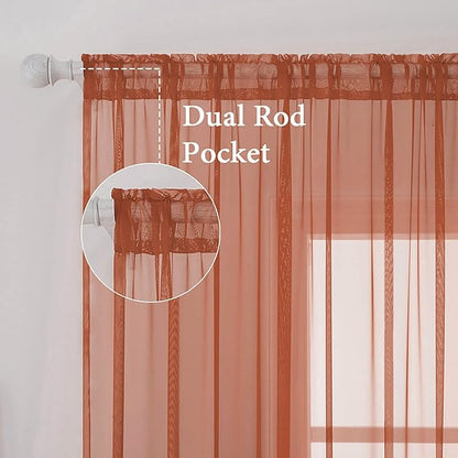 MIULEE 2 Panels Solid Color Sheer Window Curtains Elegant Window Voile Fall Panels/Drapes/Treatment for Bedroom Living Room (54 X 84 Inches Burnt Orange)