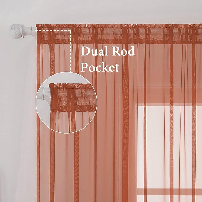 MIULEE 2 Panels Solid Color Sheer Window Curtains Elegant Window Voile Fall Panels/Drapes/Treatment for Bedroom Living Room (54X63 Inches Burnt Orange)