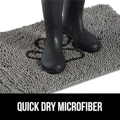 GORILLA GRIP SOAKSTOPPER Dog Door Mat, 36x24 Machine Washable Rug Absorbent Doormat Captures Moisture Mud Dirt, Quick Dry Soft Chenille Entryway Rugs Indoor Entrance Mats for Dog Paws, Paw Gray