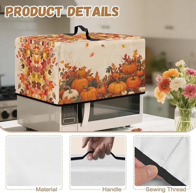 Microwave Oven Dust Cover, Thanksgiving Pumpkin Polyester Dust Cover for Microwave Oven for Most Microwaves Oven Cloth Covers Waterproof Microwaves Dusts Covers Anti-Scratch