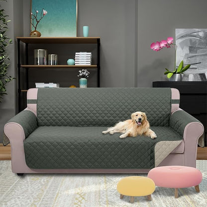 U-NICE HOME Reversible Sofa Cover Couch Cover for Dogs with Elastic Straps Water Resistant Furniture Protector for Pets Couch Cover for 3 Cushion Couch (Sofa, Grey/Beige)
