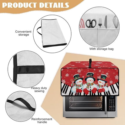 Christmas Air Fryer Toaster Oven Cover with Side Pockets, Holiday Festival Decor Electrical Appliance Cover Kitchen Countertop Accessories and Decor, L, Snowman Piano Keys Snowflake Red