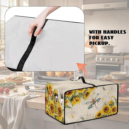 Dragonfly Sunflower Print Microwave Oven Cover Dust-Proof Microwave Toaster Oven Cover with Storage Bags Universal Washable Decor Accessories for Kitchen, S