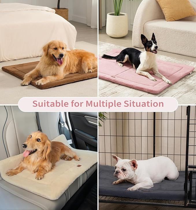 MADE 4 PETS Dog Crate Pad Bed for Extra Large Dogs, Washable & Reversible, Anti-Slip Kennel Mat for Cozy Sleeping, Soft Fluffy Dog Bed for Indoor & Outdoor Use, 48"x30", Pink