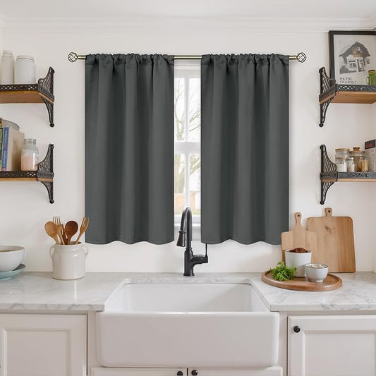 BGment Short Blackout Curtains 40 Inch Length for Kitchen Window - Small Drapes with Rod Pocket Privacy Darkening for Rv Bathroom Cafe Over Sink, 2 Panels, 34 X 40 Inch