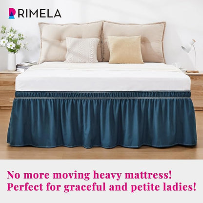 RIMELA Dusty Navy Bed Skirt Queen Size 18 Inch Drop, Wrap Around Elastic Bedskirt, Dust Ruffle for Adjustable Bed Base Machine Washable Easy to Install Bed Skirts