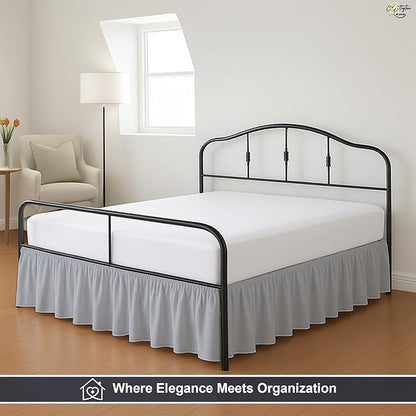 Cottington Lane Ruffled Bed Skirt Full Size with Split Corner, Brushed Microfiber Hotel Quality Silver Grey Dust Ruffle, 12 Inch Drop Gathered Bedskirt, Soft and Stylish, Shrinkage and Fade Resistant
