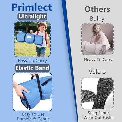Primlect Lightweight Toddler Nap Mat Perfect for Warm Sleepers, Portable Sleeping Bag with Removable Pillow and Fleece Blanket, Washable, Great for 3 Seasons, Daycare, Preschool, Boy and Girls