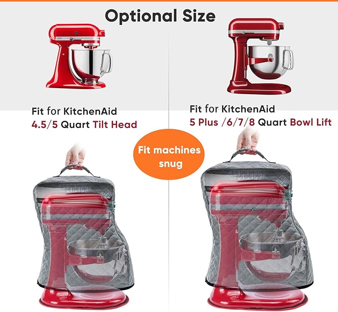 BAGSPRITE Stand Mixer Cover with Appliance Sliders Compatible with KitchenAid Mixer 6/7/8 Quart with Pockets for Kitchen Aid Accessories and Attachments