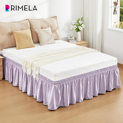 RIMELA Lavender Purple Bed Skirt King Size 18 Inch Drop, Wrap Around Elastic Bedskirt, Dust Ruffle for Adjustable Bed Base Machine Washable Easy to Install Bed Skirts