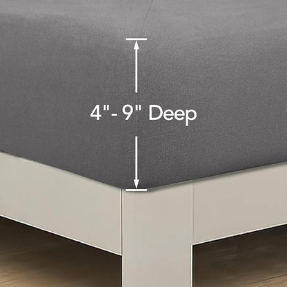 PureFit Stretchy Box Spring Cover Full - Elastic Fitted Box Spring Wrap Around 4 Sides, Wrinkle & Fading Resistant Fits Full Size Beds, Light Gray