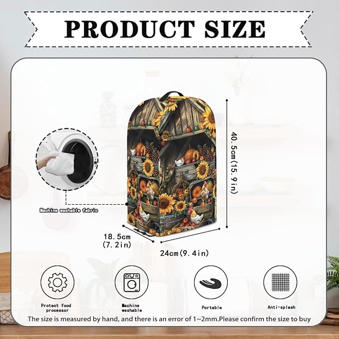 Sunflowers Wooden Shelves Blender Cover for Kitchen Chickens Small Appliance Dustproof Cover Washable Foldable Coffee Appliance Covers with Durable Handle