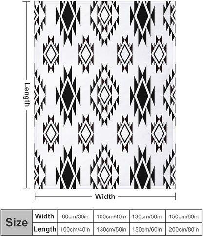 Boho Throw Blanket, Black and White Native Blankets, Vintage Tribal Aztec Printed Flannel Blanket for Chair Bed Sofa Couch 60"x80"