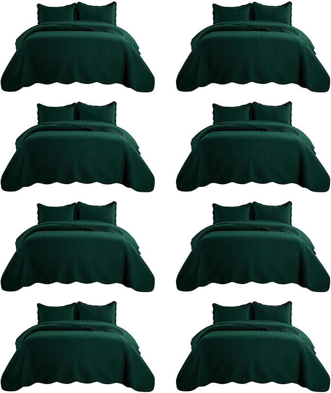 IR Imperial Rooms 8 Pack California King Quilt Bedding Set (118"x106") - Bulk Wholesale for Hotels, Guest Bedroom & Airbnbs - Lightweight Microfiber Reversible Embossed Quilts Bedspread (Emerald)