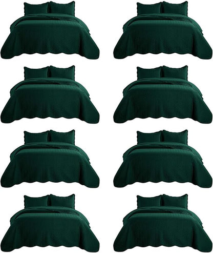 IR Imperial Rooms 8 Pack California King Quilt Bedding Set (118"x106") - Bulk Wholesale for Hotels, Guest Bedroom & Airbnbs - Lightweight Microfiber Reversible Embossed Quilts Bedspread (Emerald)