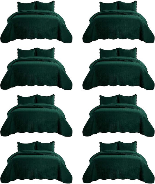 IR Imperial Rooms 8 Pack California King Quilt Bedding Set (118"x106") - Bulk Wholesale for Hotels, Guest Bedroom & Airbnbs - Lightweight Microfiber Reversible Embossed Quilts Bedspread (Emerald)