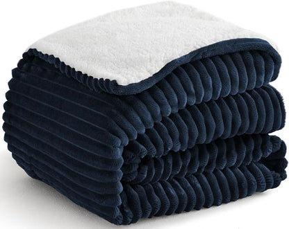 Navy Blue Throw Blanket - Soft Cozy Sherpa, Warm for Winter, Reversible for Sofa, 50 x 60 Inches