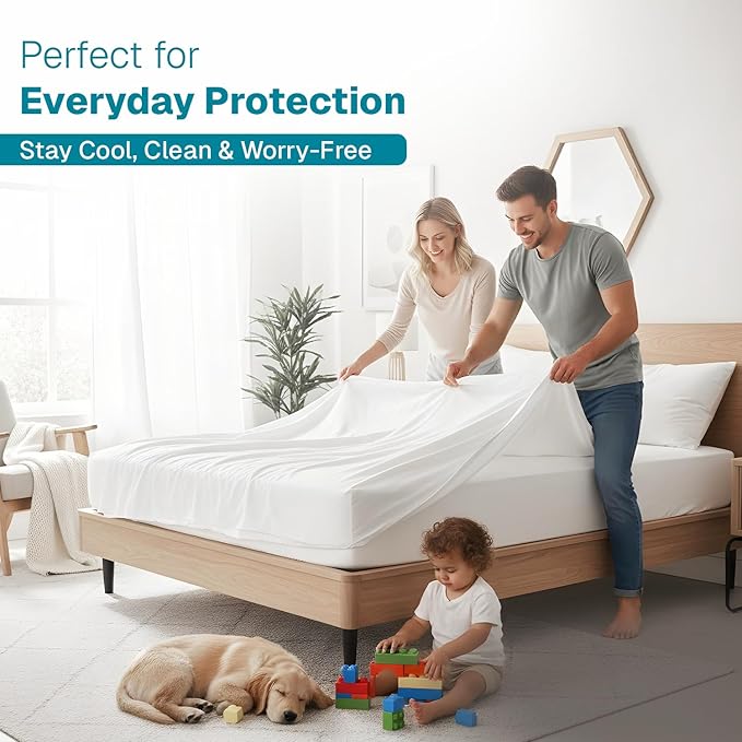 Fabdreams Organic Twin Size Waterproof Mattress Protector, 39" x 77", White, Temperature Regulating, Breathable, 100% Organic Cotton