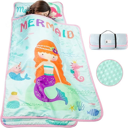 TANOSHII® Toddler Nap Mat with Pillow and Blanket, Portable Kids Sleeping Mats for Daycare, Preschool, 21" x 53", Lightweight and Soft Sleeping Bags for Kids