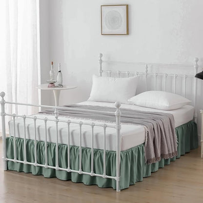 Bed Skirt Queen Size Ruffled Bed Skirt with Split Corners, 18 Inch Drop Dust Ruffle Bed Skirts with Platform, Sage Green, 18" Queen