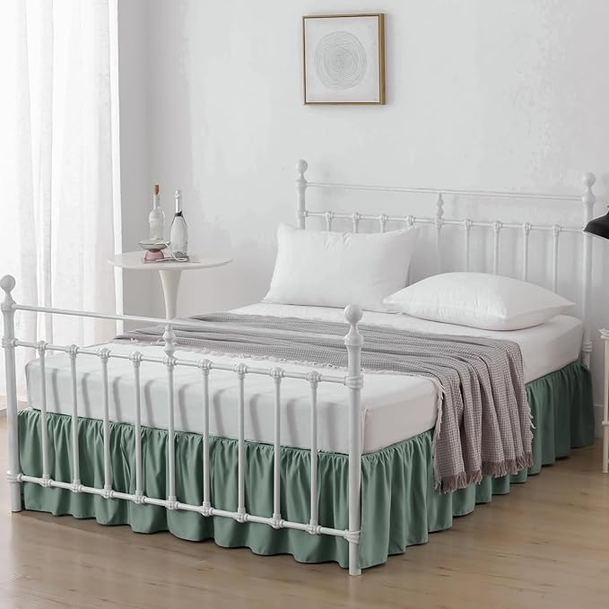 Bed Skirt King Size Ruffled Bed Skirts with Split Corners,18 Inch Drop Dust Ruffle Bed Skirt with Platform, King, 18 Inch, Sage Green