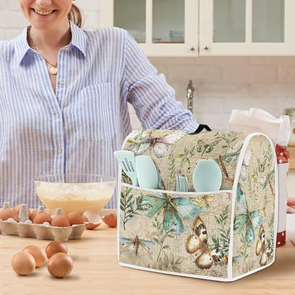 Butterfly Mixer Covers for Stand Mixers 4.5-5 Quart Vintage Stand Mixer Cover for Small Kitchen Appliance Food Processor Cover with Top Handle and Accessories Pocket Farmhouse Home Decor