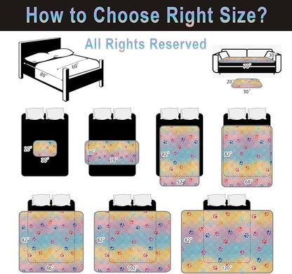 Waterproof Dog Bed Cover 120x82inch Reversible Pad Reusable Camping Mat for Kids/Pet/Dog/Cat Washable Geometric Embroidery Blanket Patchwork Rainbow Dog Paw Printed+Gray