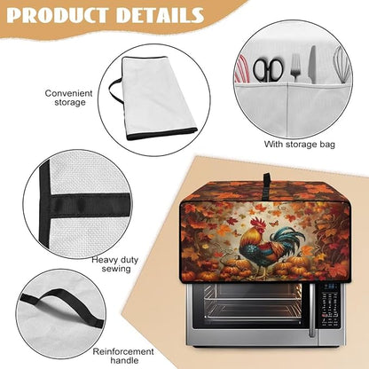 Air Fryer Toaster Oven Cover with Pockets, Stain-resistant Microwave Oven Protector for Kitchen Countertop, M, 16.5 x 20.5 x 10 Inches, Chicken Rooster Pumpkin Fall Leaves