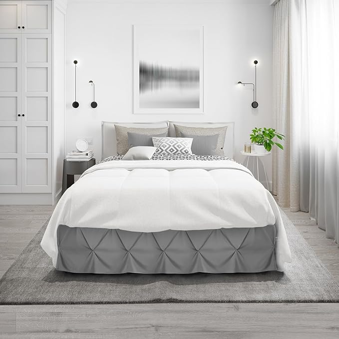 Nestl Dark Grey Bed Skirt Cal King Size, Pinch Pleat Cal King Bed Skirt, 14" Inch Drop Cal King Bedskirt, Hotel Quality Grey Bed Skirts, Microfiber Bedskirt for Cal King Bed, Grey Cal King Bed Skirt