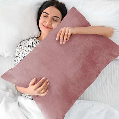 BEDELITE Flannel King Size Pillow Cases Set of 2, Super Soft Fleece Pillowcases with Zipper for Bedroom, Sofa, Couch,Luxury Cozy Fuzzy Velvet Pillow Shams for All Seasons(20x36 Inches,Dusty Pink)